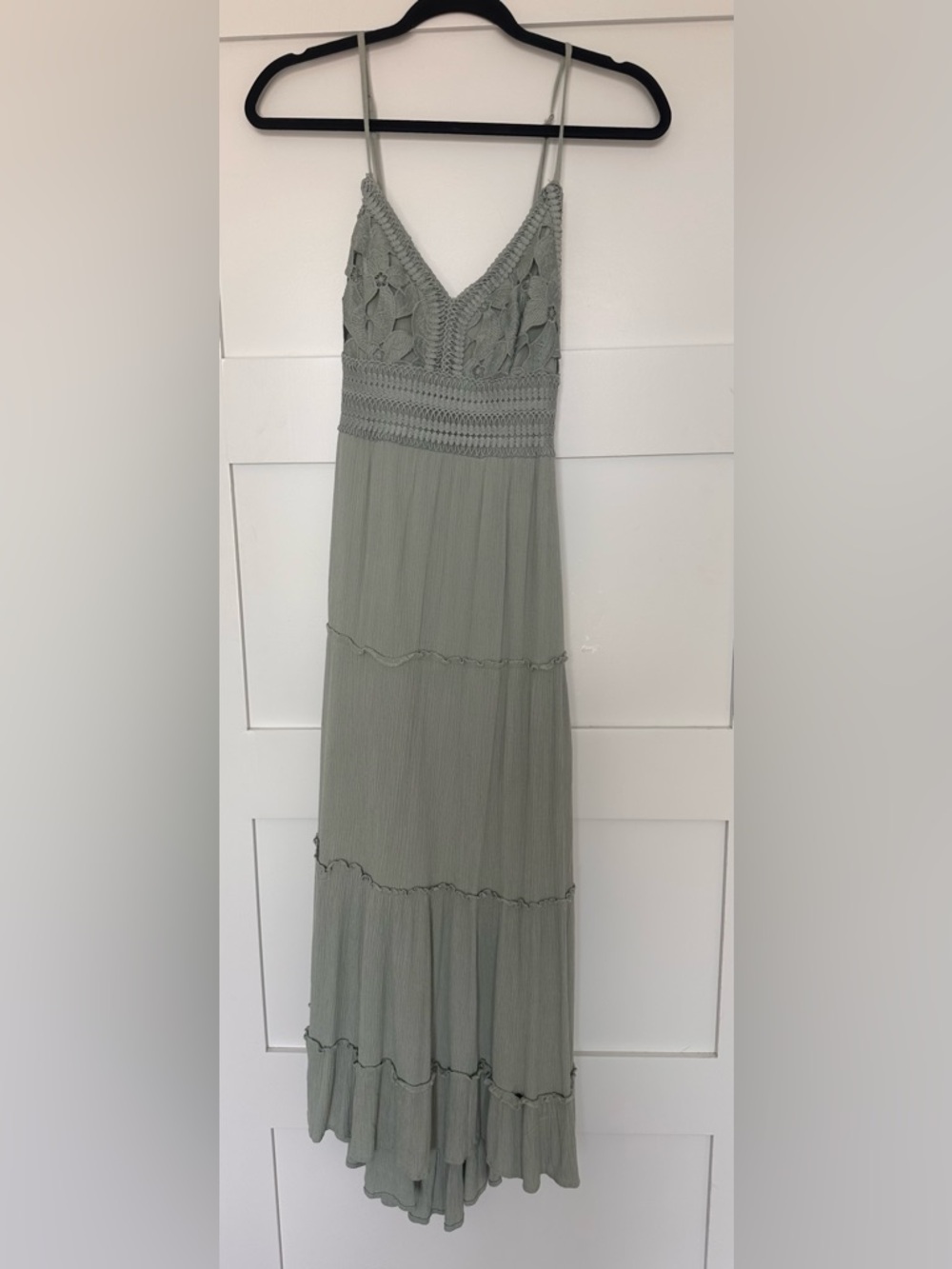 Bohemian Crochet-Trim Maxi  Dress in Sage